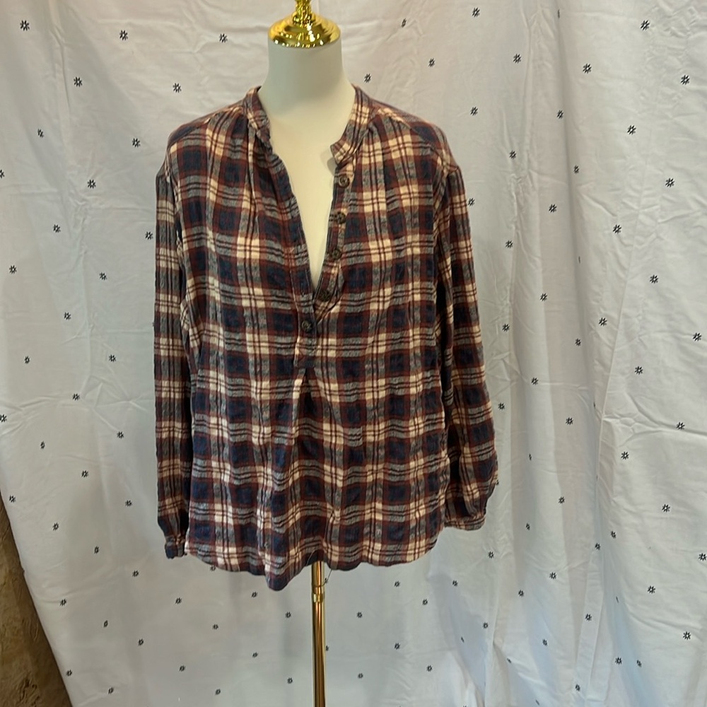 Free People plaid oversized top with buttons down front